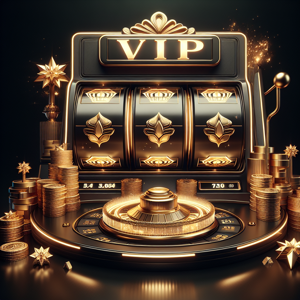 Elegant VIP-tema illustrasjon: gullfargede gratisspinn på en moderne spilleautomat, mørk bakgrunn, luksuriøse detaljer og myk belysning, høykvalitets fotorealistisk stil